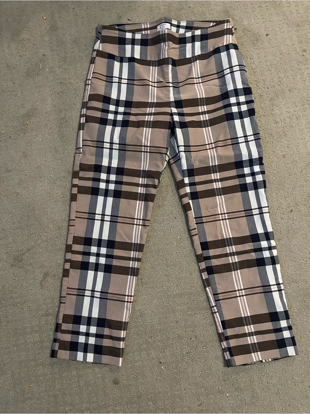 Crown ivy 10p Plaid Stretch Knit Kids Pants Beige Navy bow ankle
